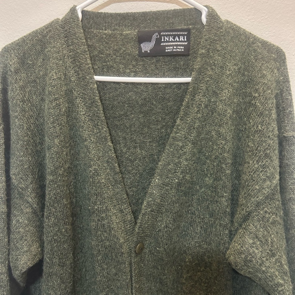 Peruvian Baby alpaca Women's Green Cardigan Sweater 0149 - Picture 2 of 9